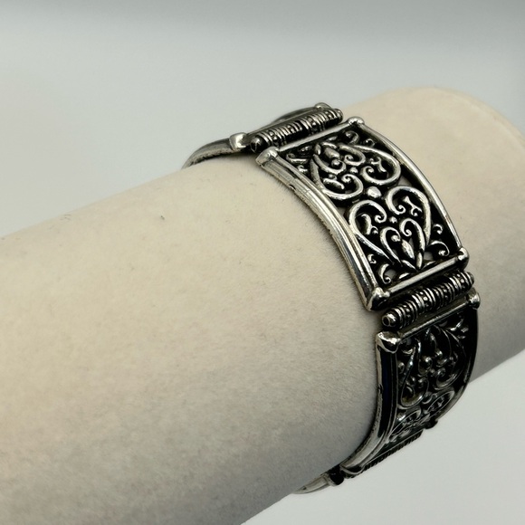 Brighton Jewelry Bar Link Bracelet Silver Plated Scrolled Hearts 7.5" Vintage - Picture 4 of 12